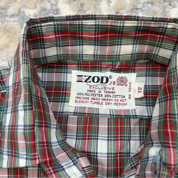 1970’s IZOD Plaid Blue crocodile Patch Button Front Shirt Size 12 - Picture 3 of 8